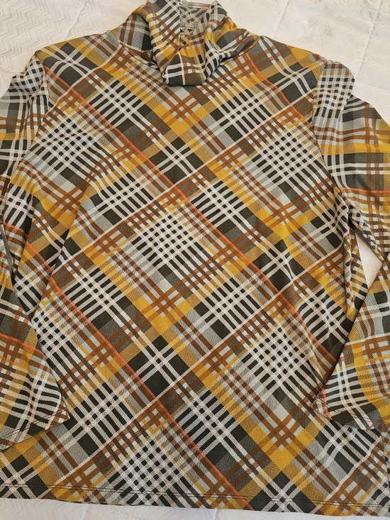 Talbots Tops - Talbots Plaid Turtleneck Top in Mustard, Brown, Cream, and Green